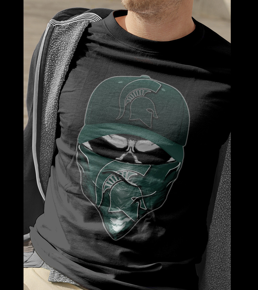 Skull Michigan State Spartans Mask And Cap T-Shirt