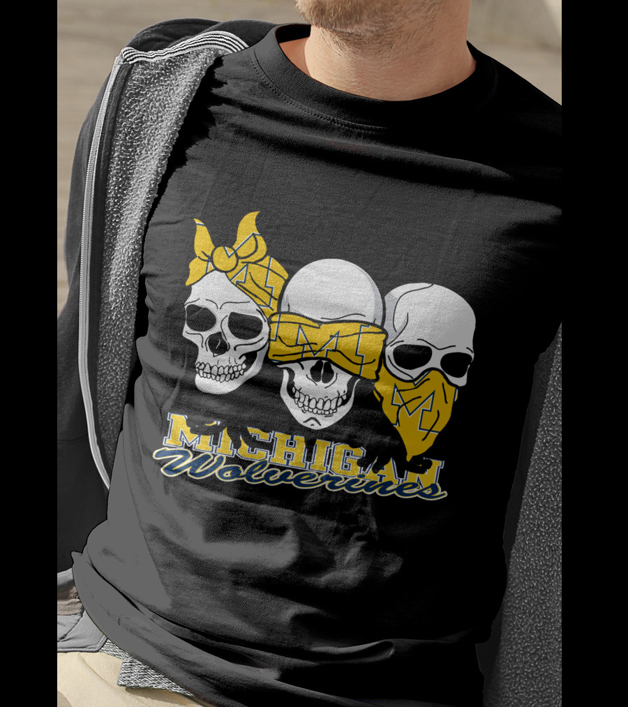 Michigan Wolverines 3 Skulls Bandana T-Shirt