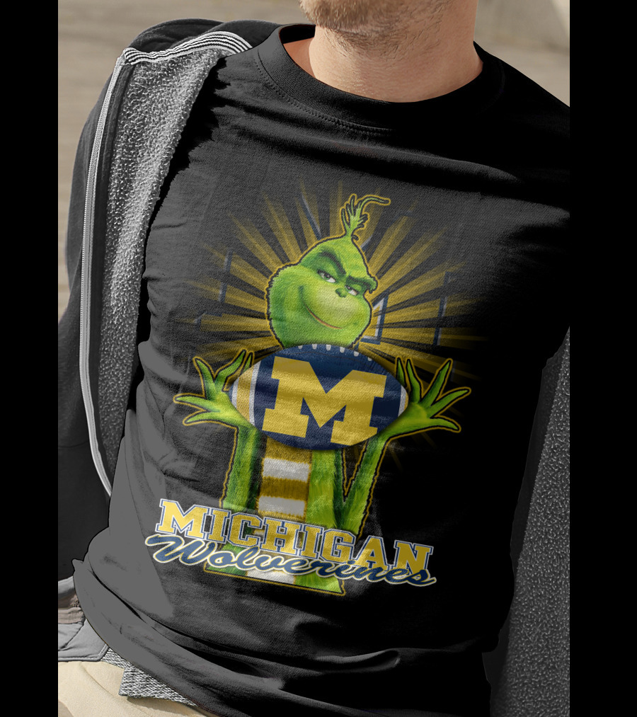 Michigan Wolverines Grinch Holding Football T-Shirt