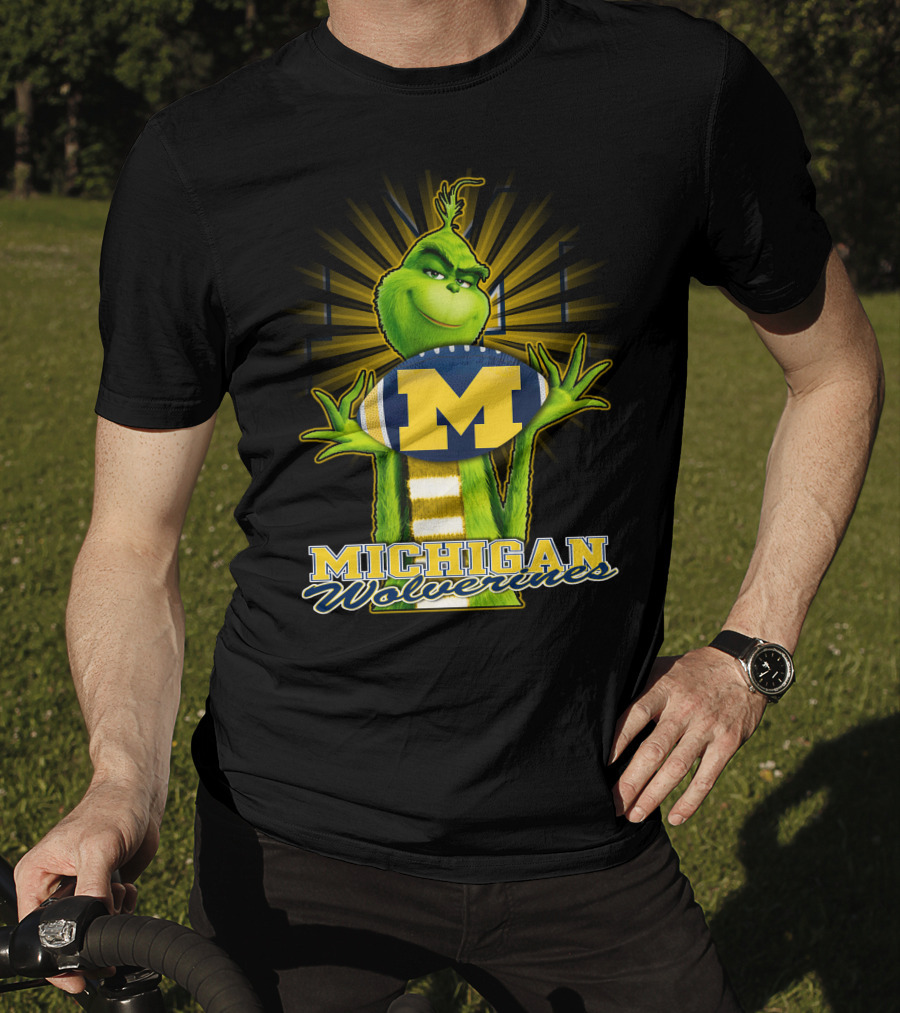 Michigan Wolverines Grinch Holding Football T-Shirt