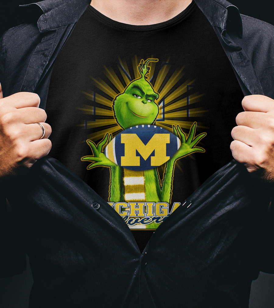 Michigan Wolverines Grinch Holding Football T-Shirt