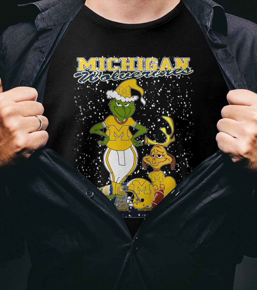 Michigan Wolverines Grinchxmas Holiday Football T-Shirt