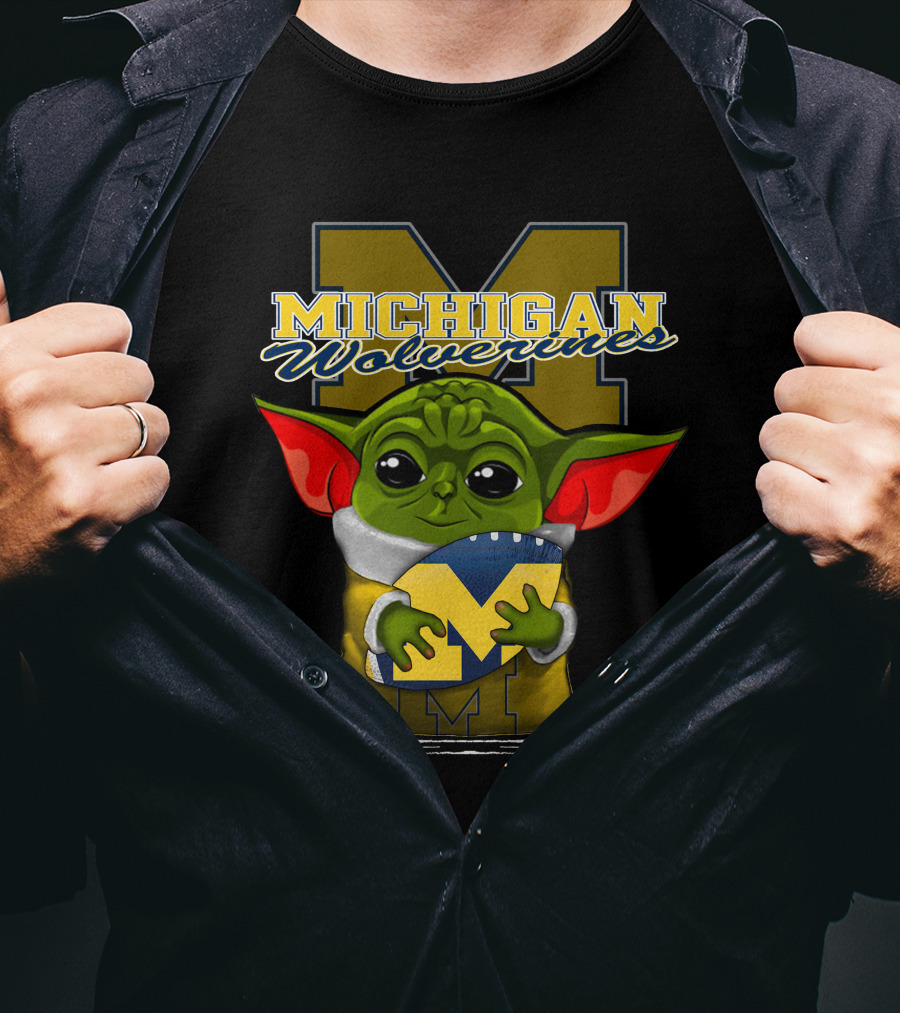 Michigan Wolverines Yoda Holding Football T-Shirt