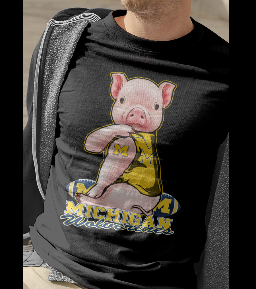 Michigan Wolverines Pig Football T-Shirt