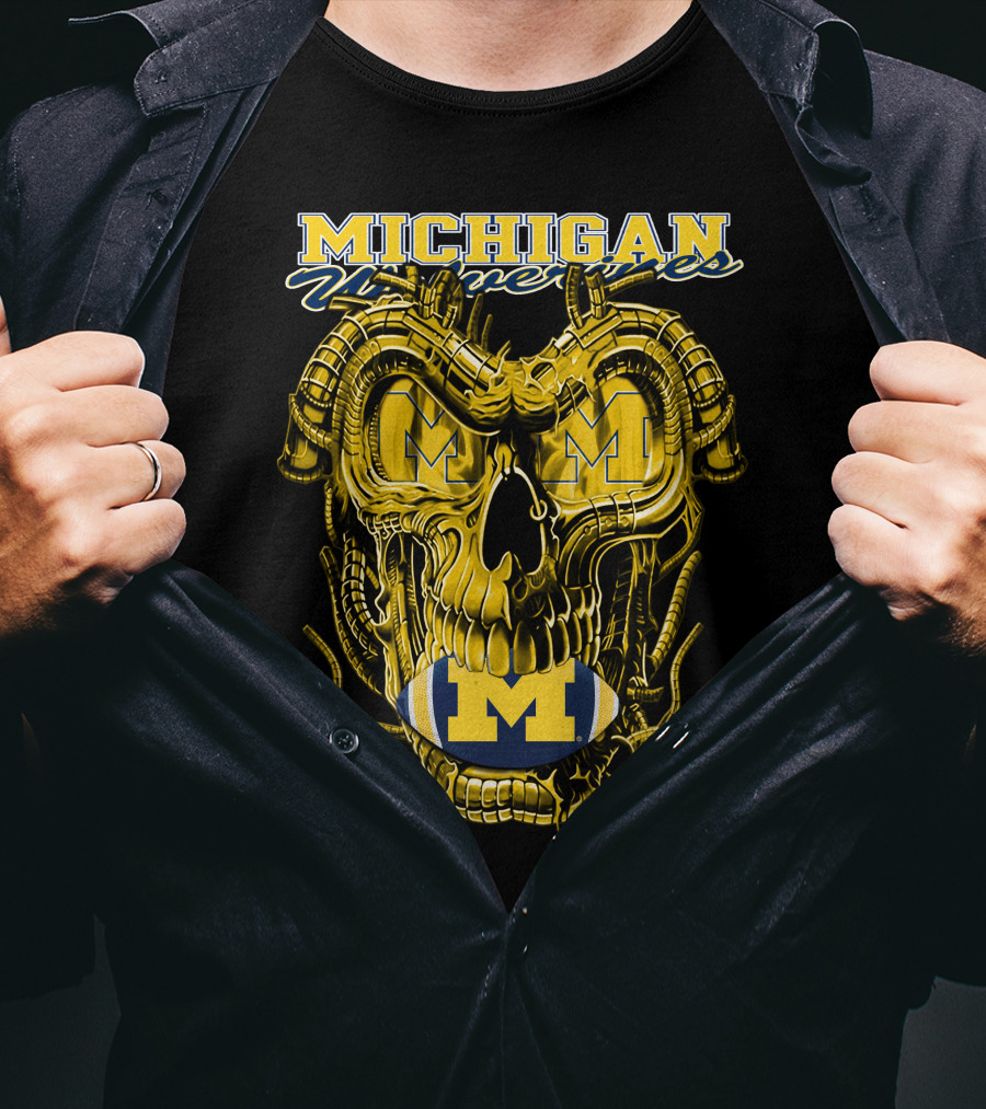 Dragonskull Michigan Wolverines M Football Skull T-Shirt
