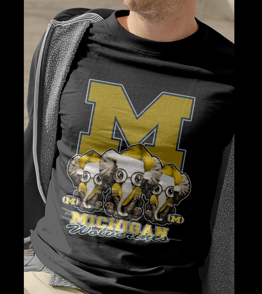 Michigan Wolverines Three Elephants With Glasses Holiday T-Shirt