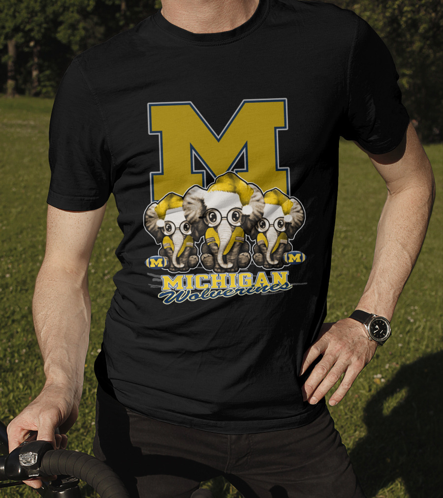 Michigan Wolverines Three Elephants With Glasses Holiday T-Shirt
