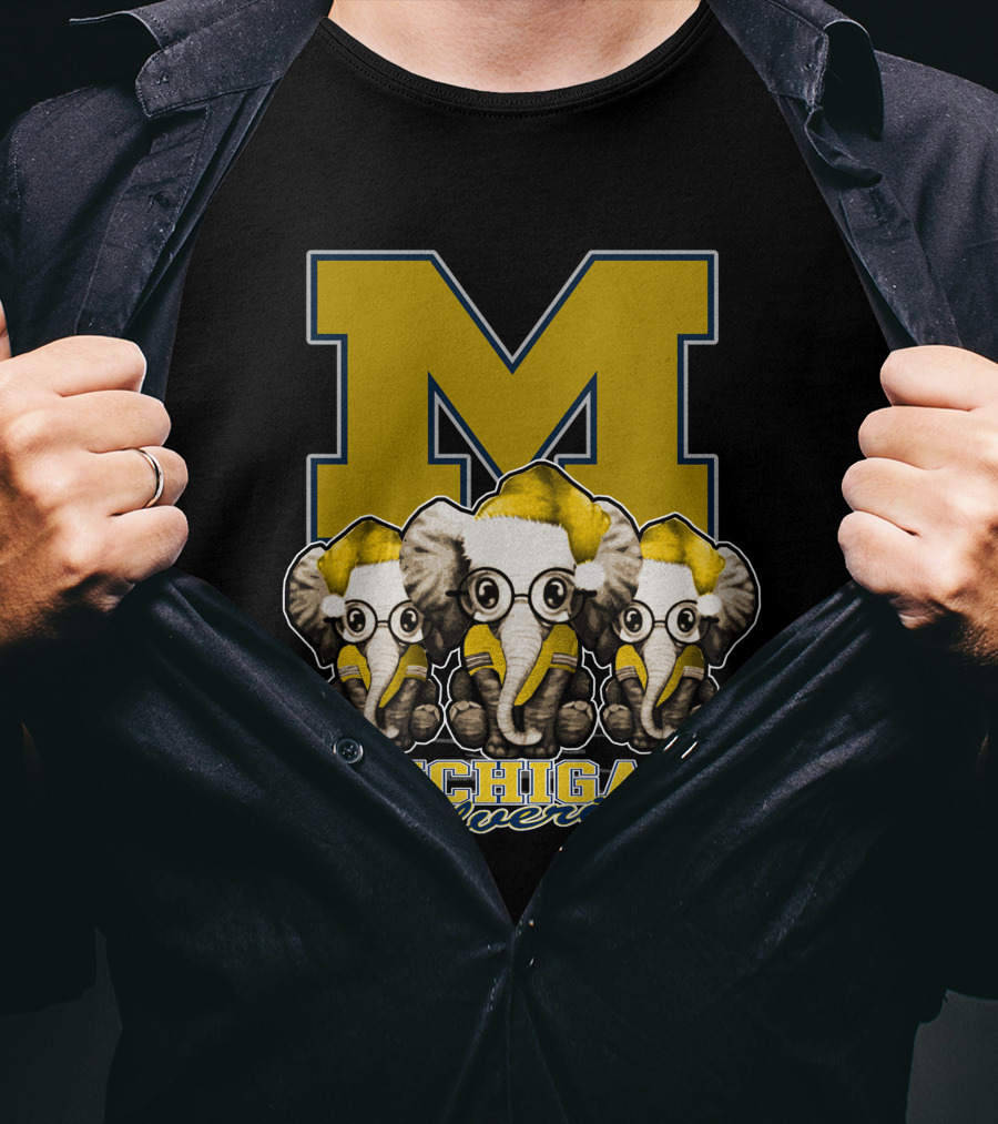 Michigan Wolverines Three Elephants With Glasses Holiday T-Shirt