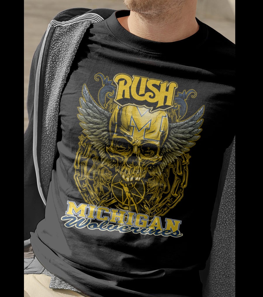 Rush Michigan Wolverines Skull Wings Chain T-Shirt