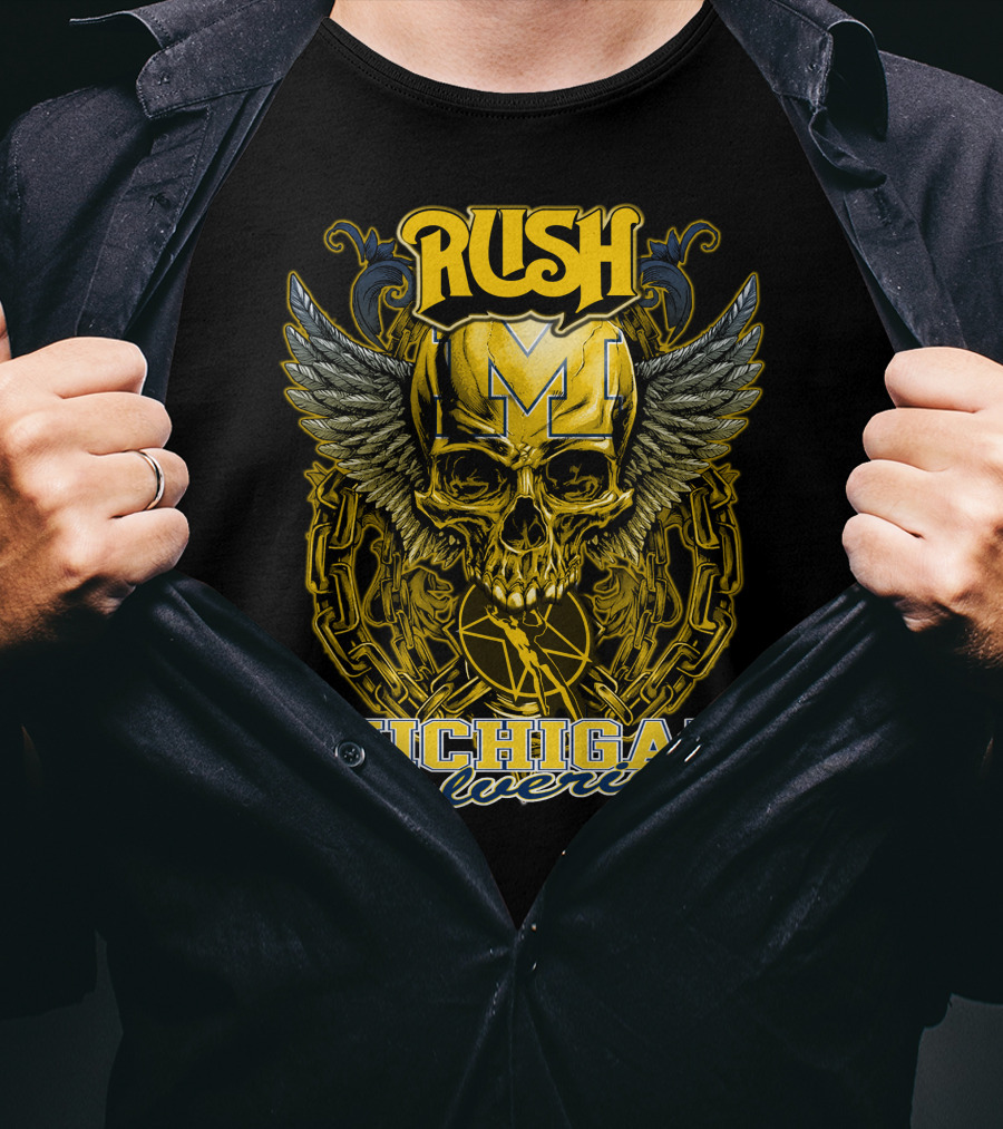 Rush Michigan Wolverines Skull Wings Chain T-Shirt