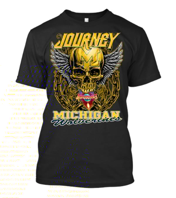 Journey Michigan Wolverines Skull Wings Chain T-Shirt
