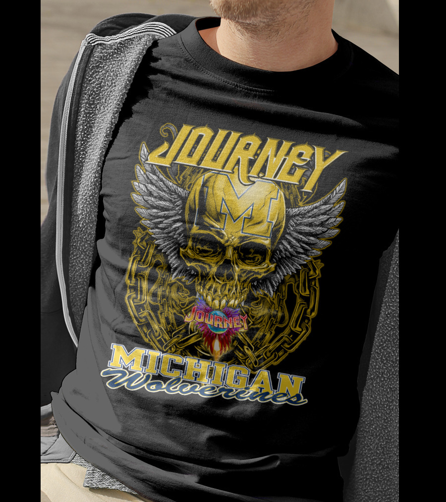 Journey Michigan Wolverines Skull Wings Chain T-Shirt