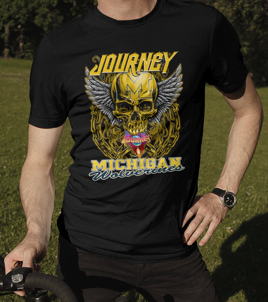 Journey Michigan Wolverines Skull Wings Chain T-Shirt