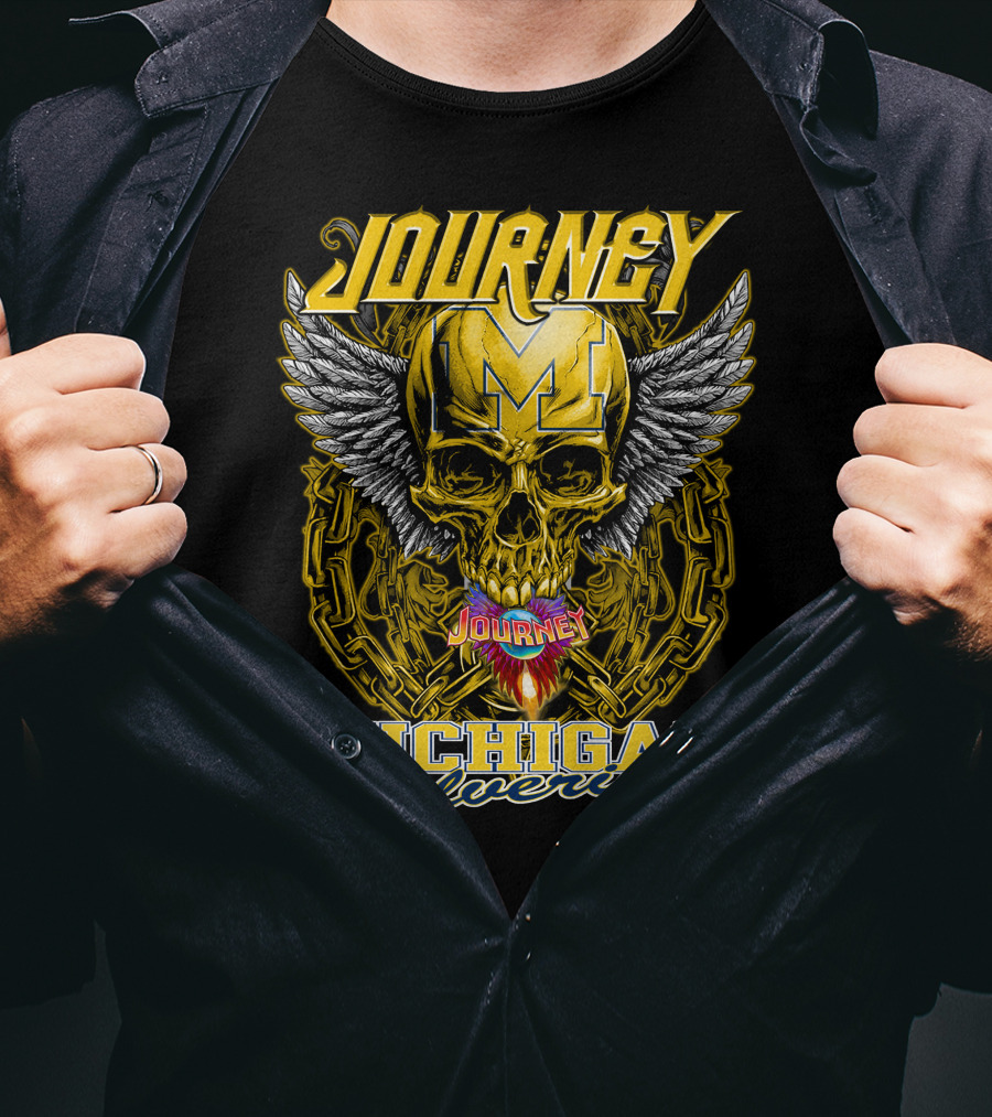 Journey Michigan Wolverines Skull Wings Chain T-Shirt