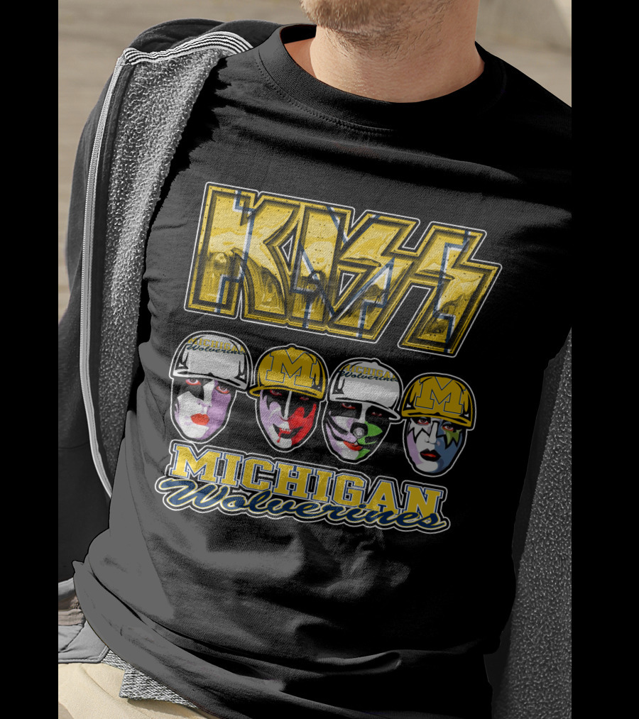 KISS Michigan Wolverines Faces In Helmets T-Shirt