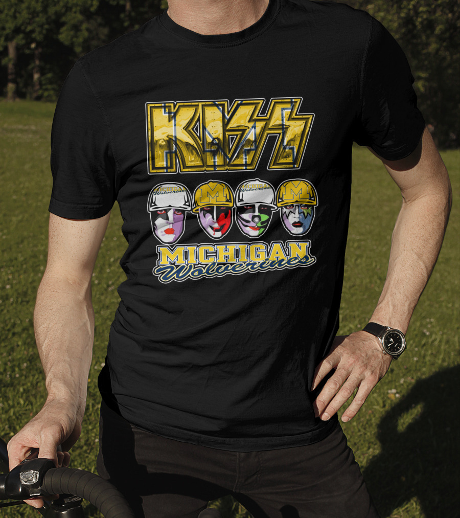 KISS Michigan Wolverines Faces In Helmets T-Shirt