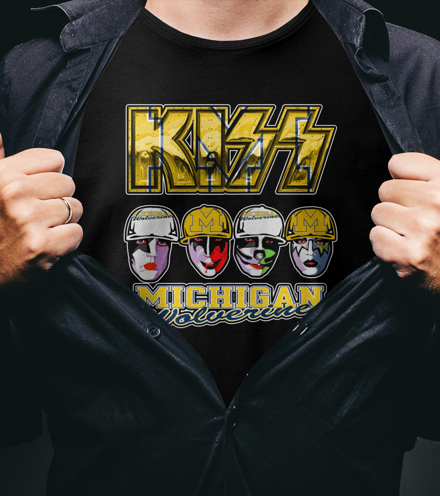 KISS Michigan Wolverines Faces In Helmets T-Shirt