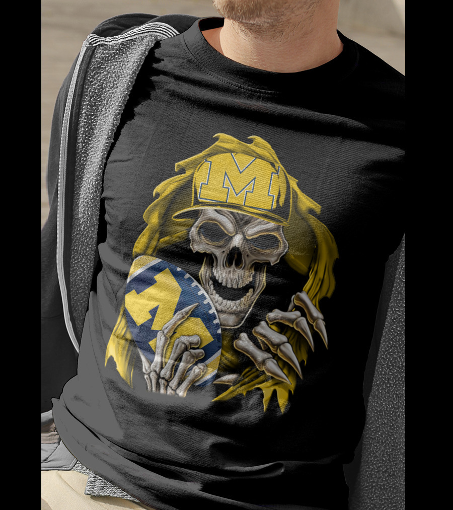 Skullbong Michigan Wolverines Skull Football Fan T-Shirt