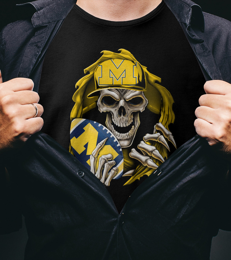 Skullbong Michigan Wolverines Skull Football Fan T-Shirt