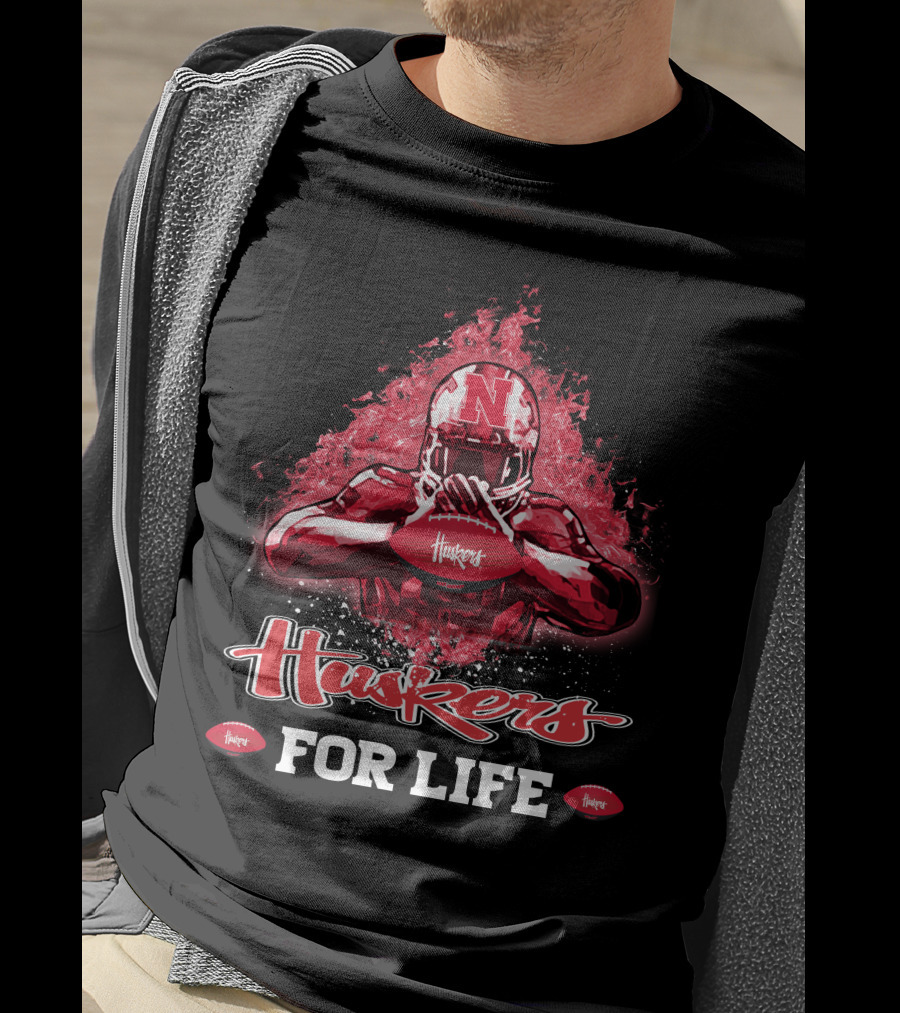 Huskers For Life Nebraska Cornhuskers Football T-Shirt