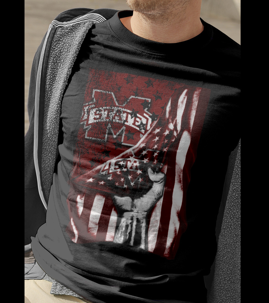 Mississippi State Bulldogs American Flag Fist T-Shirt