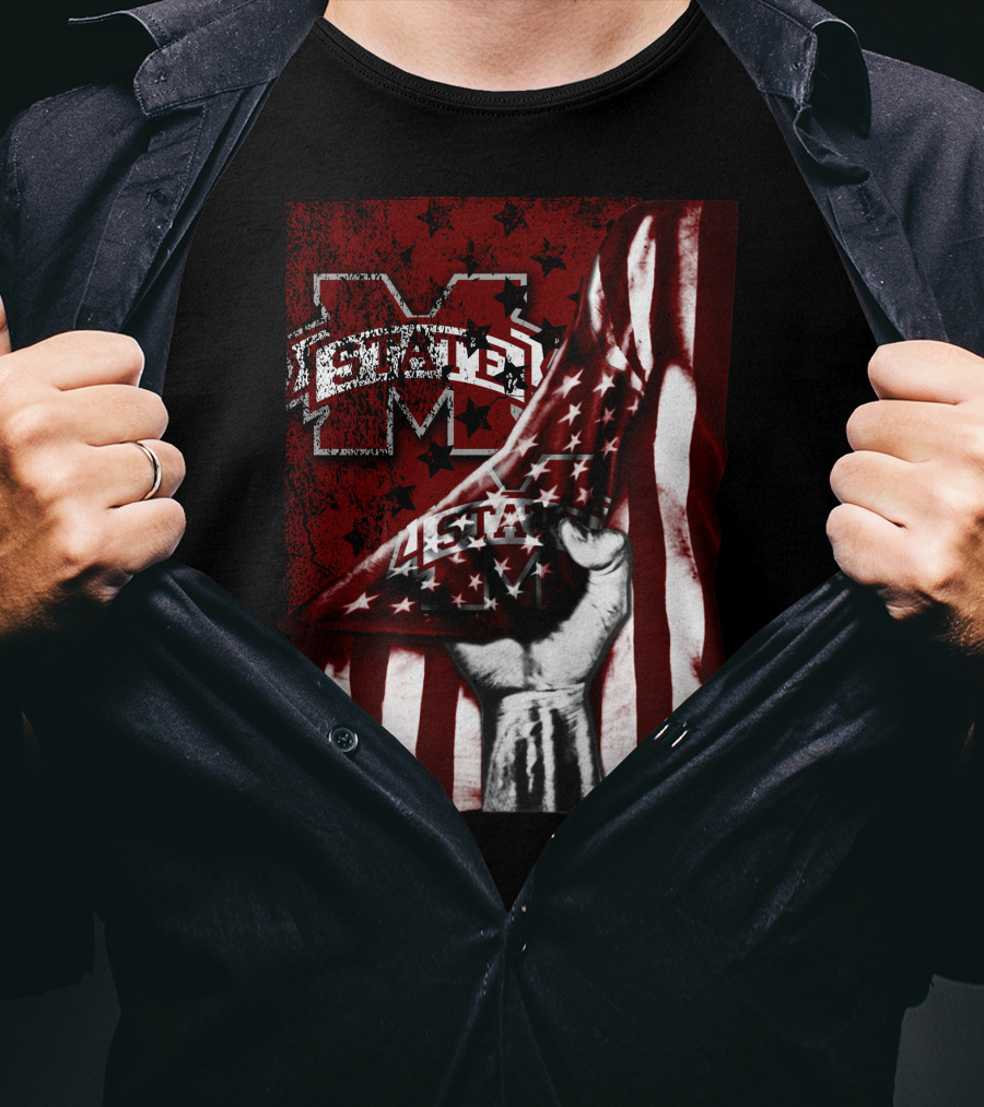 Mississippi State Bulldogs American Flag Fist T-Shirt