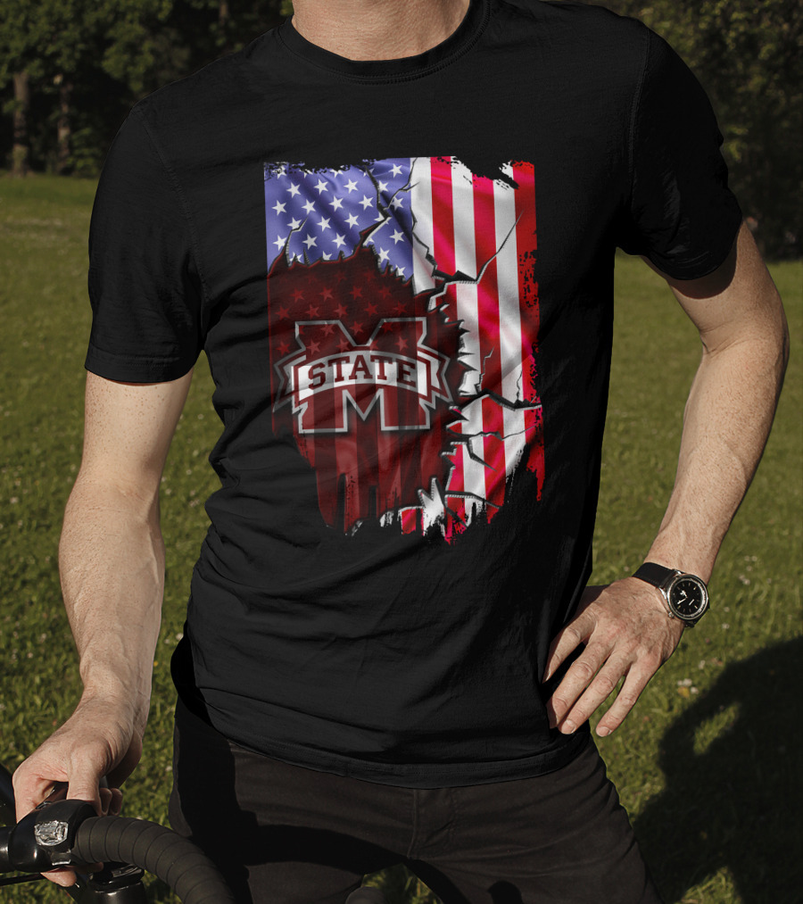 Mississippi State Bulldogs American Flag Torn T-Shirt