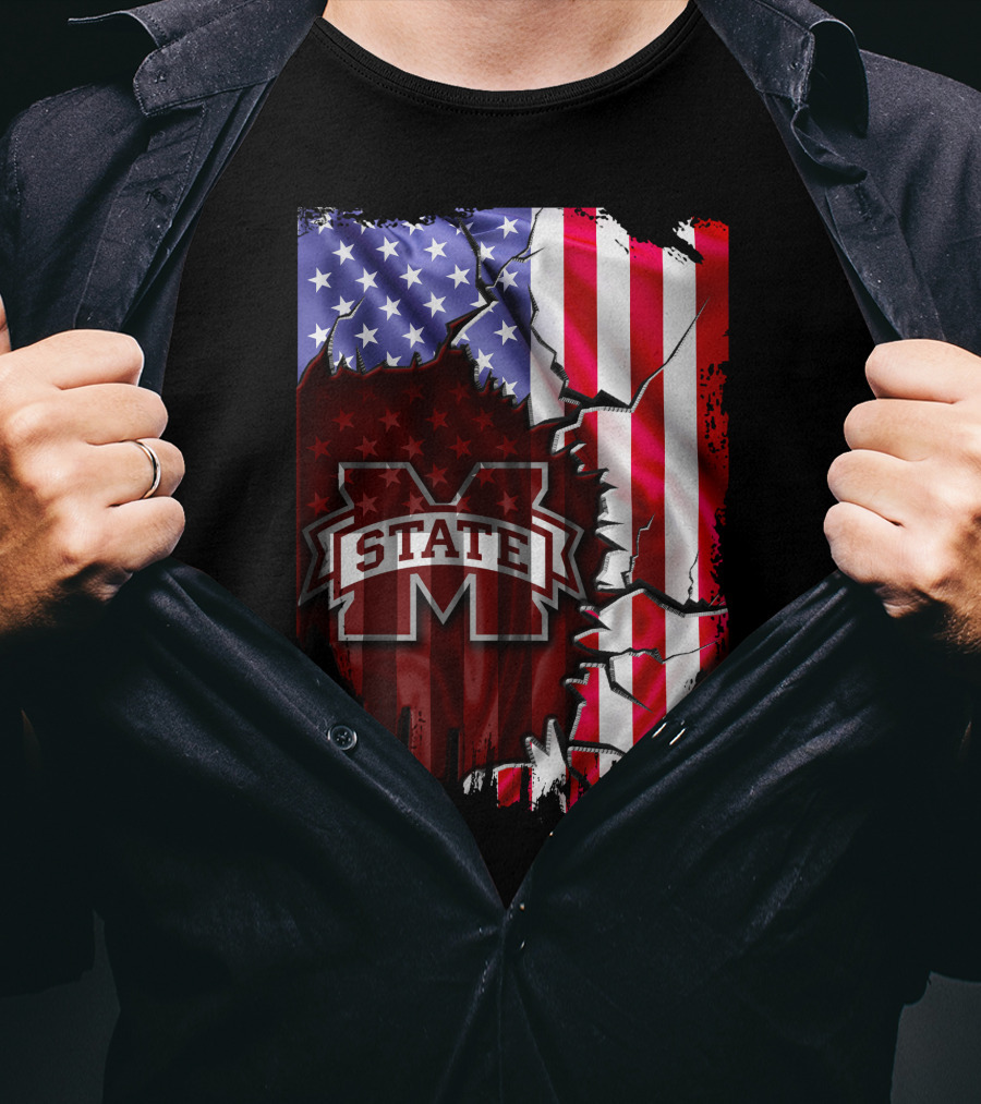 Mississippi State Bulldogs American Flag Torn T-Shirt