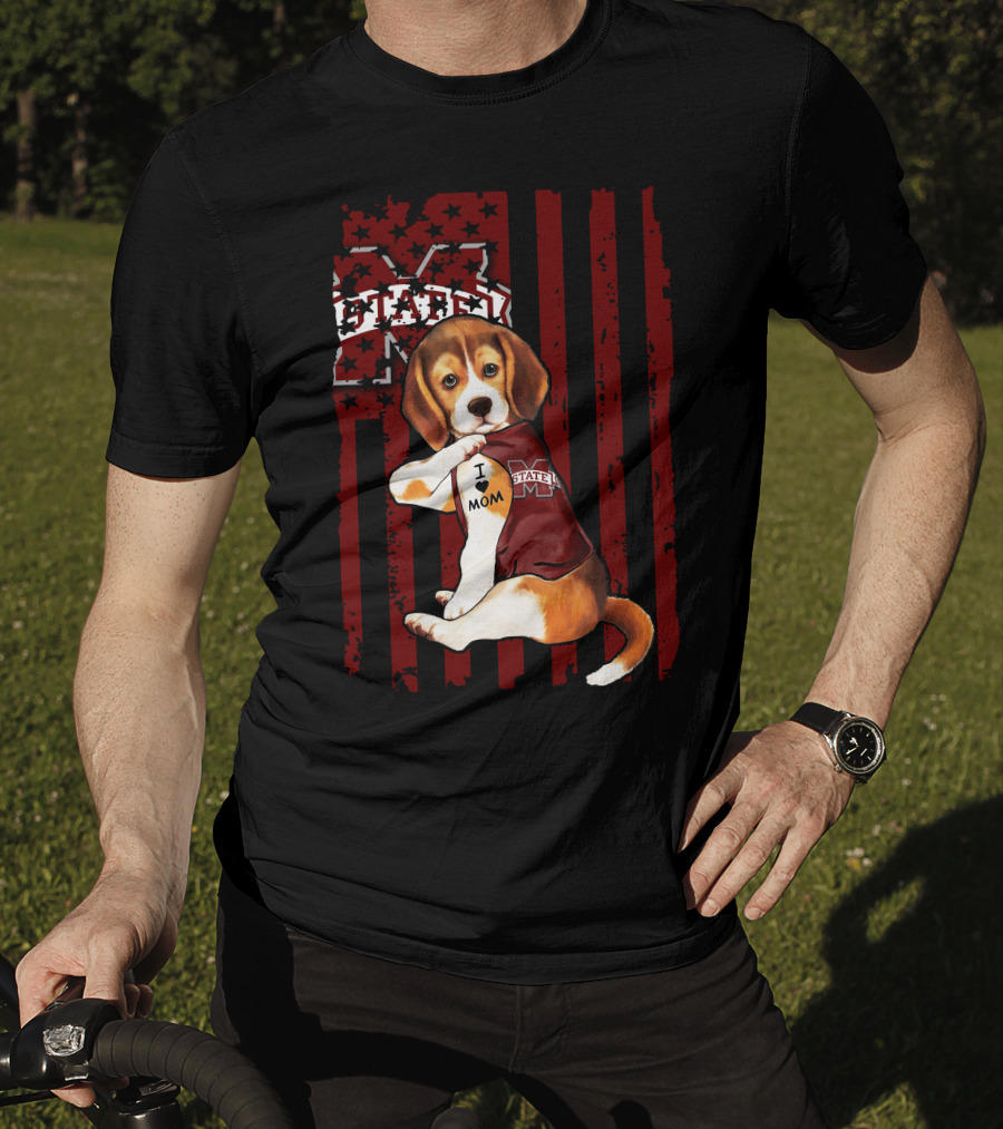 Mississippi State Bulldogs Beagle With I Love Mom Tattoo T-Shirt