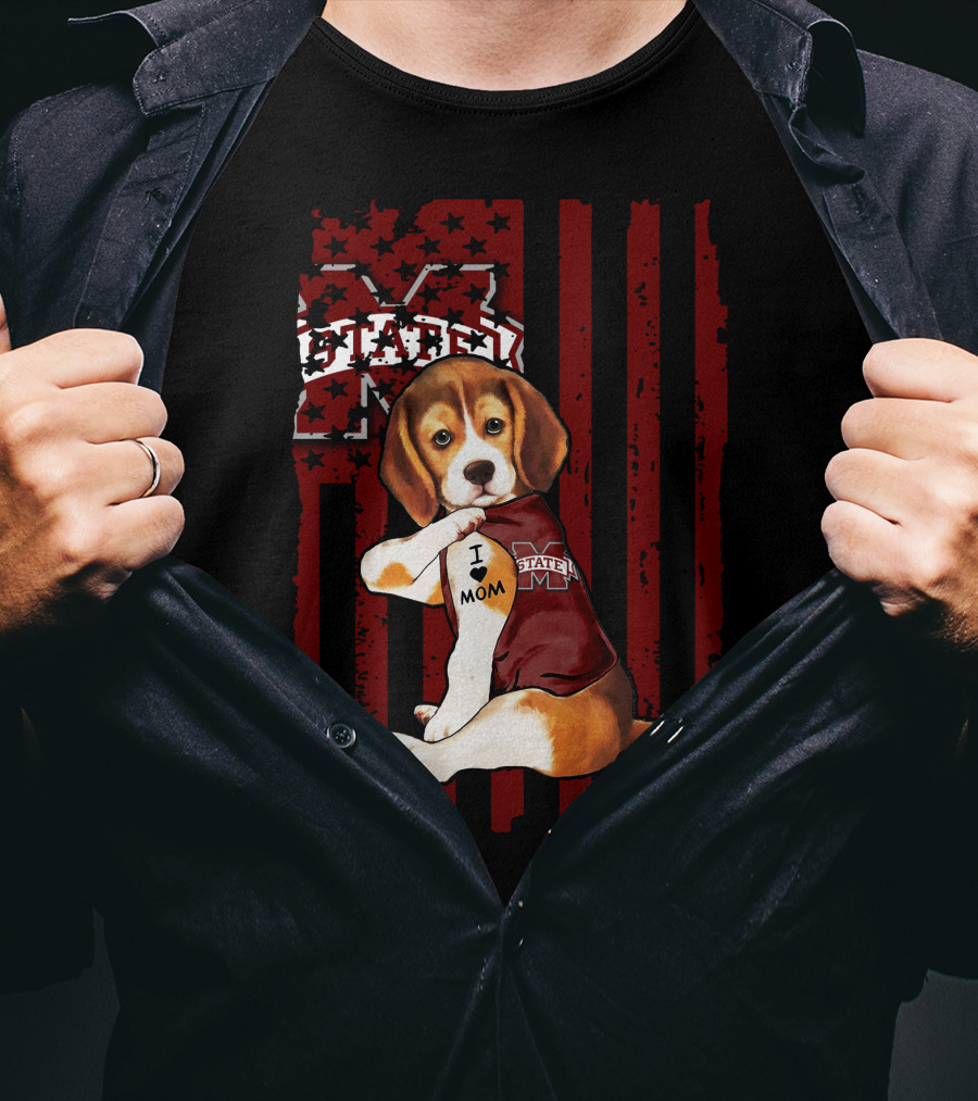 Mississippi State Bulldogs Beagle With I Love Mom Tattoo T-Shirt