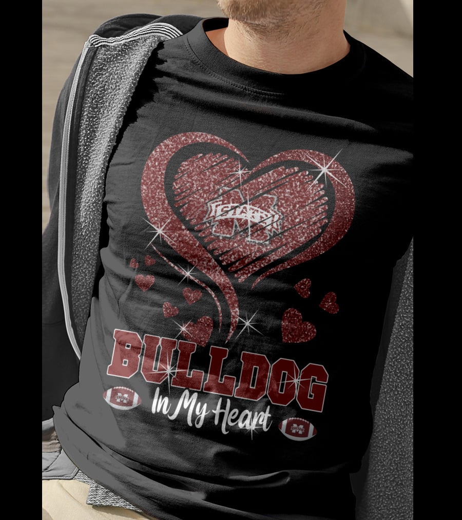Bulldog In My Heart Mississippi State Football Sparkle T-Shirt