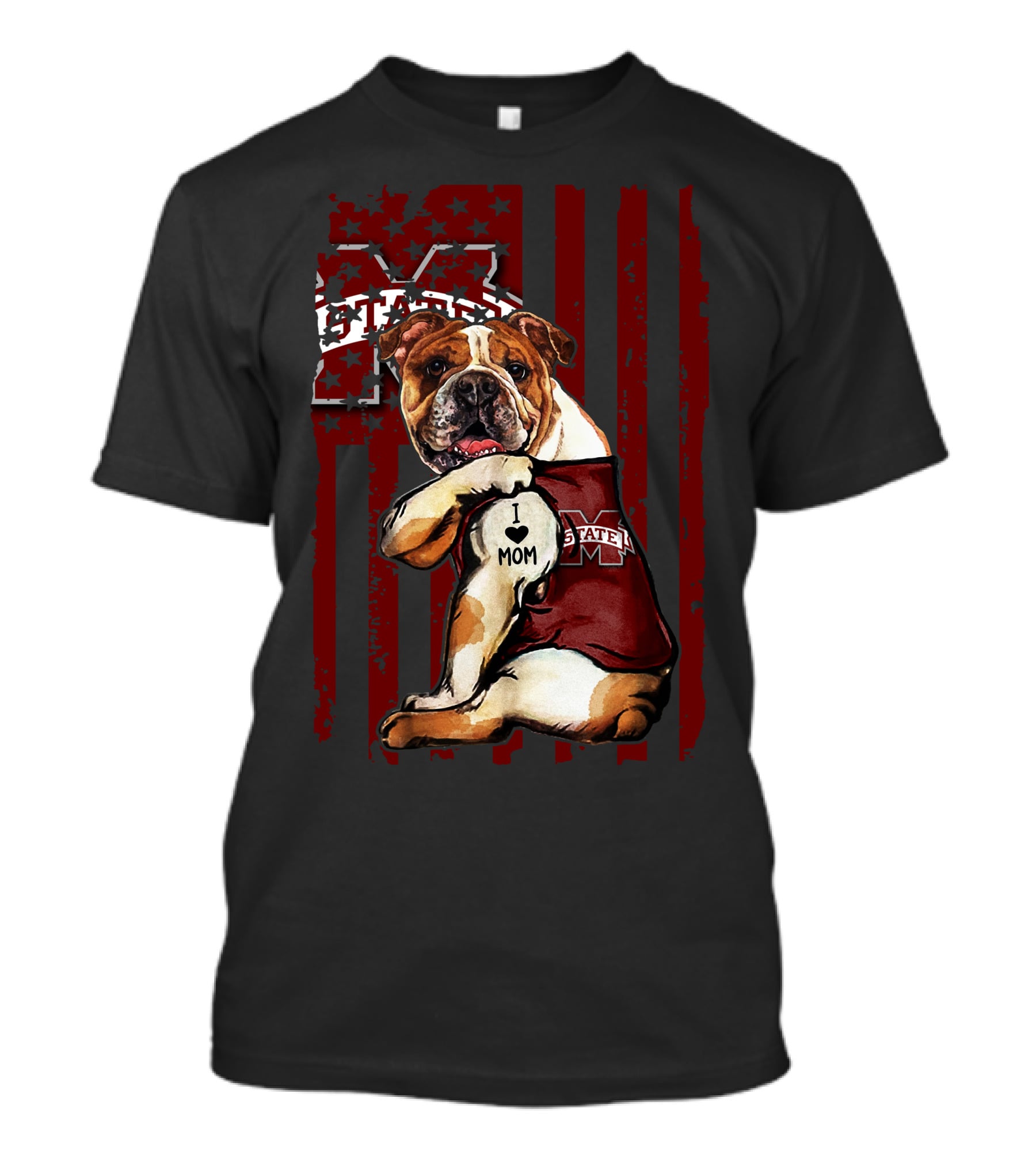 Mississippi State Bulldogs Bulldog With I Love Mom And Logo Background T-Shirt