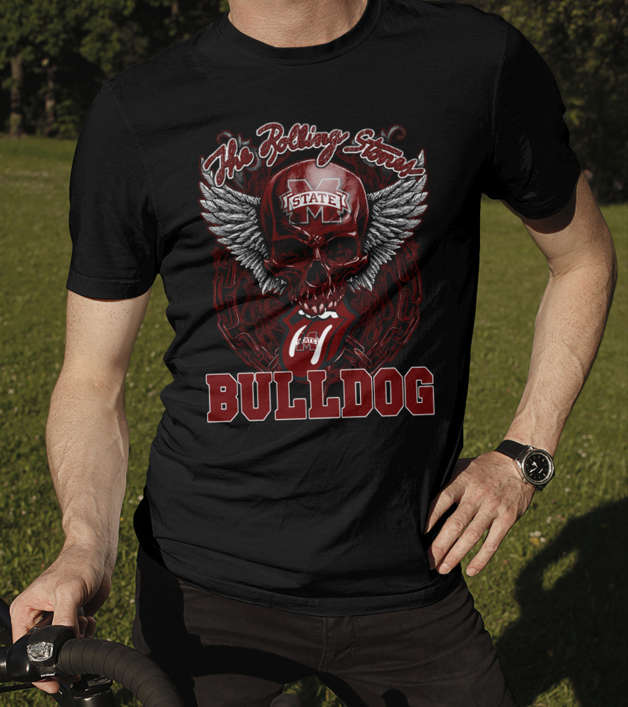 The Rolling Stones Mississippi State Bulldog Skull Logo With Wings And Chain T-Shirt