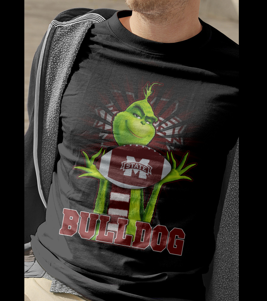 Mississippi State Bulldogs Grinch Holding Football T-Shirt