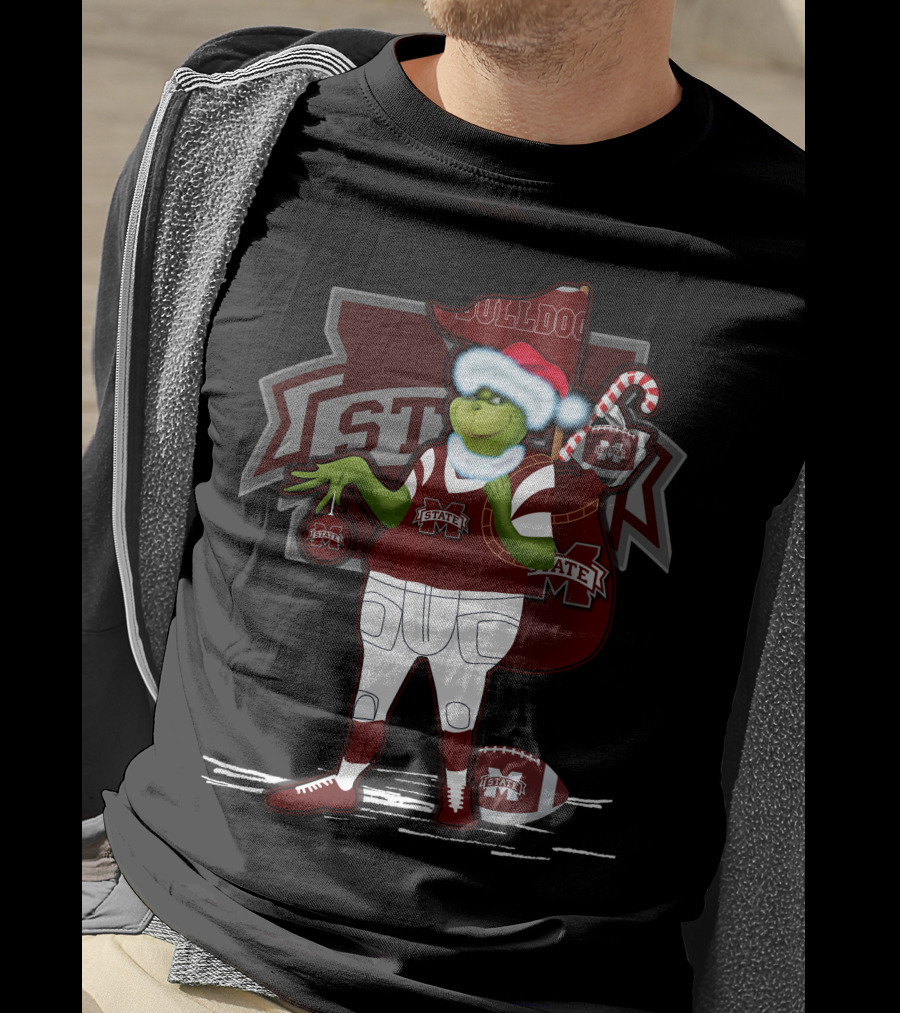 Grinchxmas Mississippi State Bulldogs Christmas Football Santa Dog T-Shirt