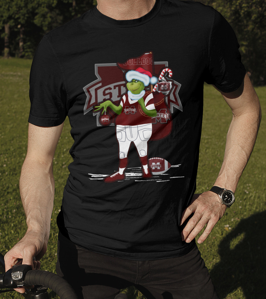 Grinchxmas Mississippi State Bulldogs Christmas Football Santa Dog T-Shirt