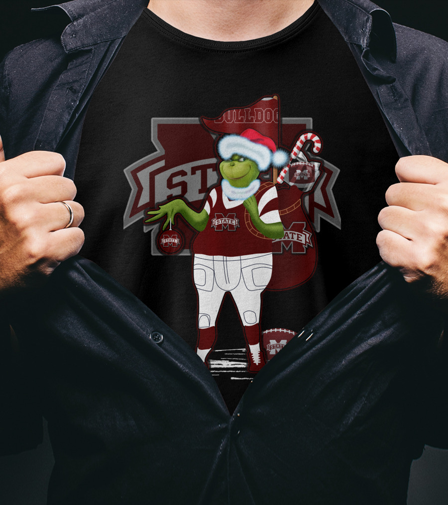 Grinchxmas Mississippi State Bulldogs Christmas Football Santa Dog T-Shirt