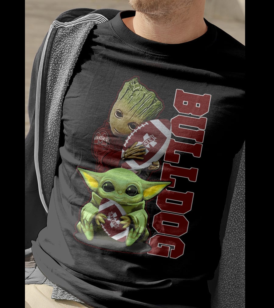 Grzd Mississippi State Bulldogs Groot Baby Yoda Football T-Shirt