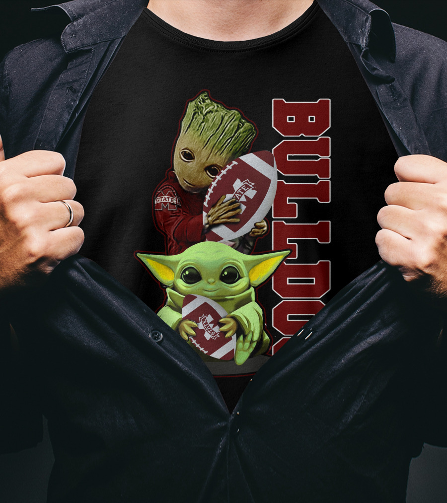 Grzd Mississippi State Bulldogs Groot Baby Yoda Football T-Shirt