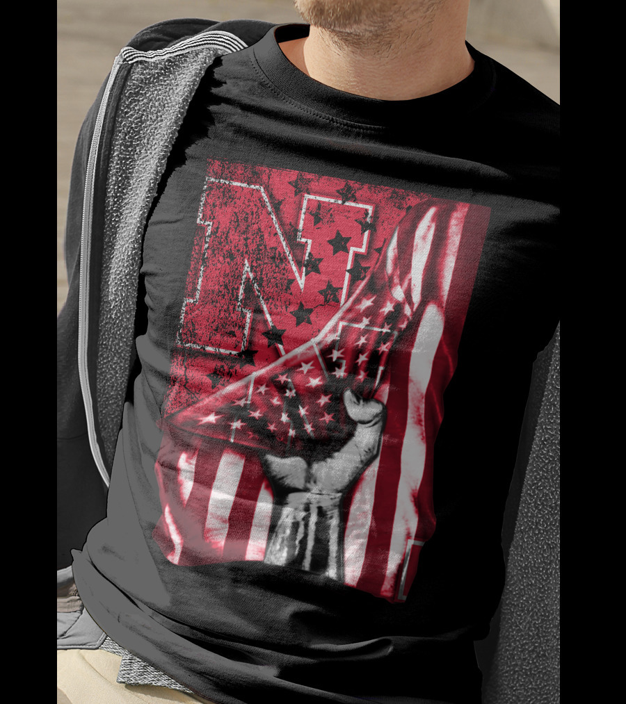 Nebraska Cornhuskers American Flag N Stars Power Symbol T-Shirt