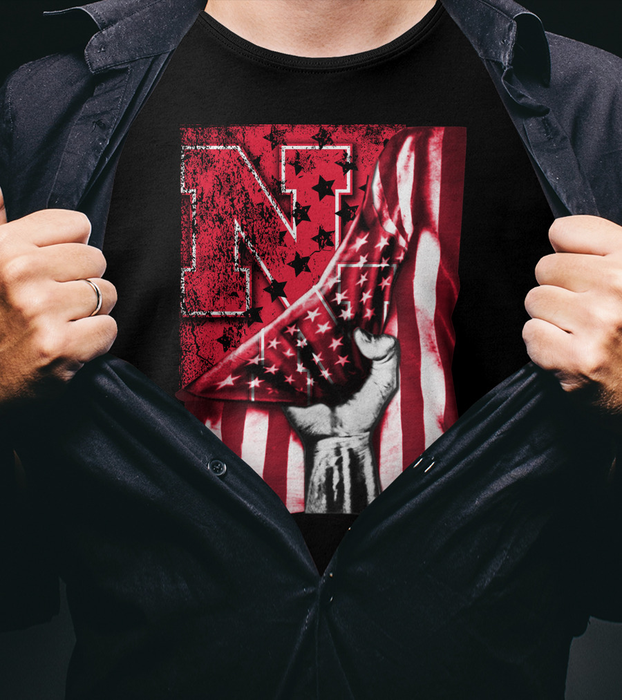 Nebraska Cornhuskers American Flag N Stars Power Symbol T-Shirt