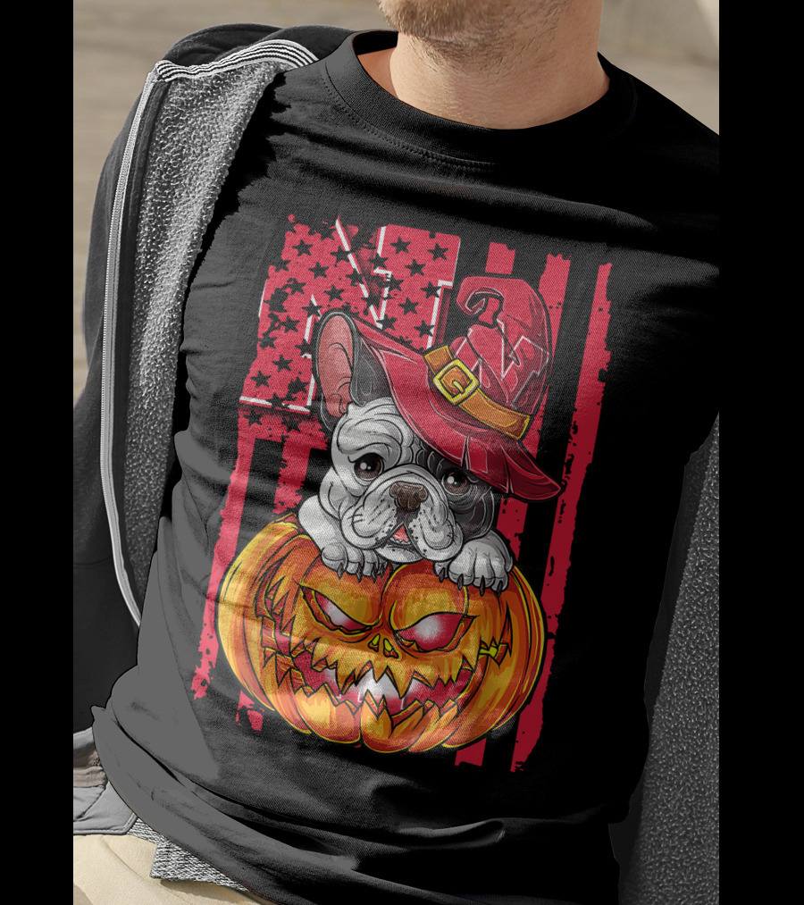 Hlw Bulldog Nebraska Cornhuskers Halloween Pumpkin Wizard Hat T-Shirt