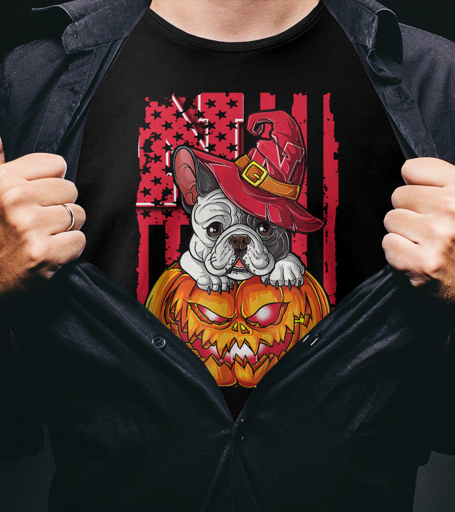 Hlw Bulldog Nebraska Cornhuskers Halloween Pumpkin Wizard Hat T-Shirt