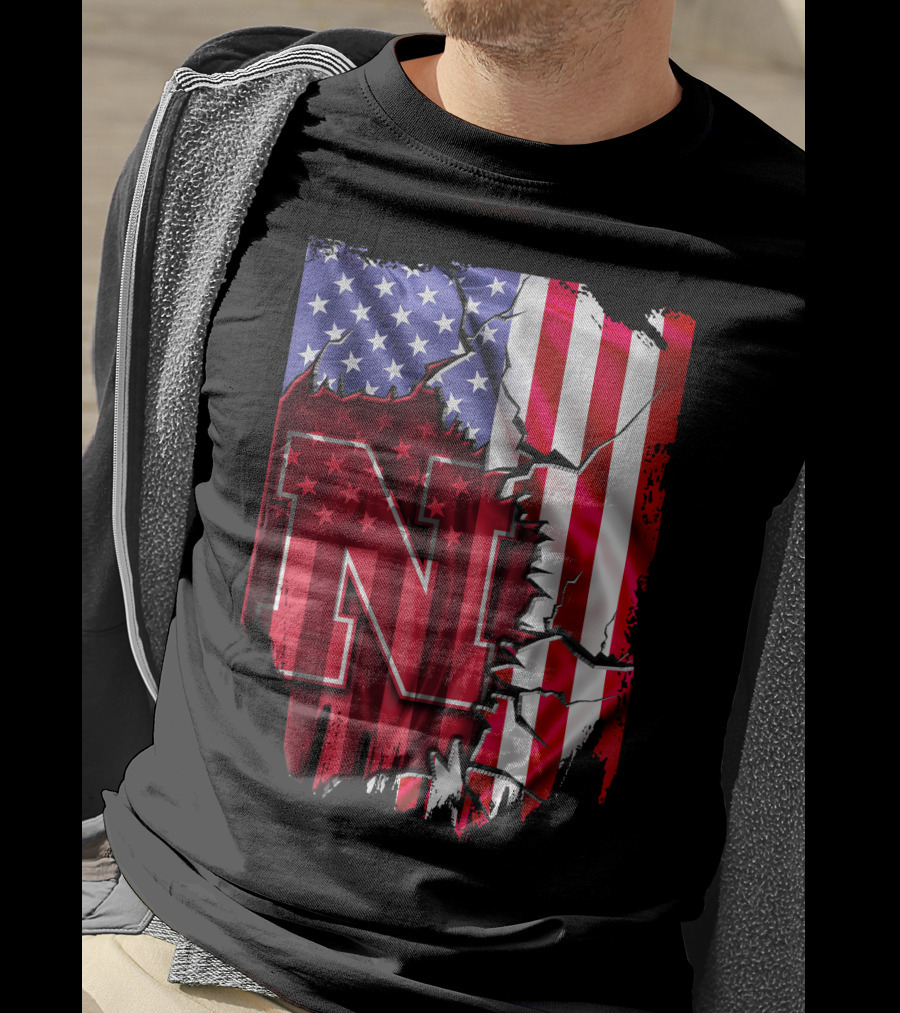 Nebraska Cornhuskers American Flag N T-Shirt