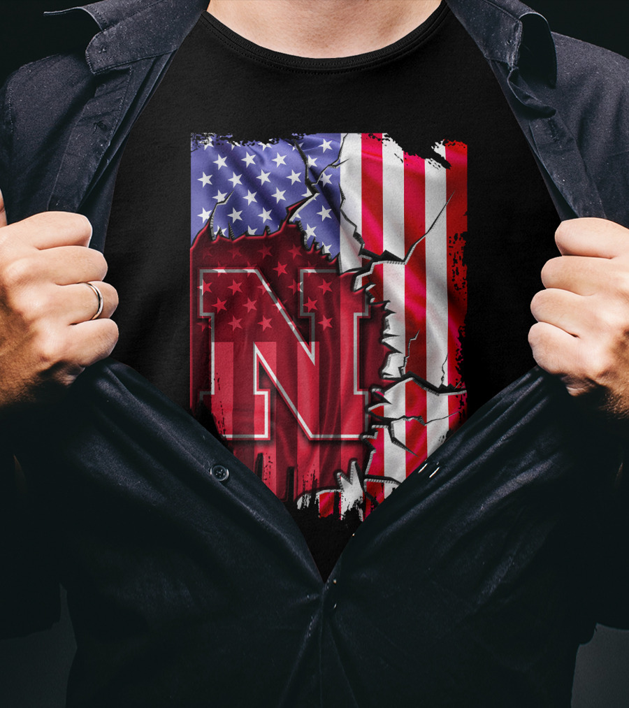 Nebraska Cornhuskers American Flag N T-Shirt