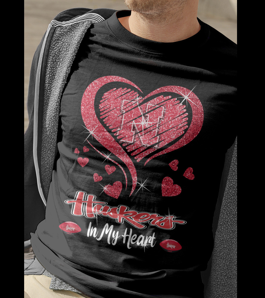 Huskers In My Heart Nebraska Cornhuskers Football Hearts T-Shirt