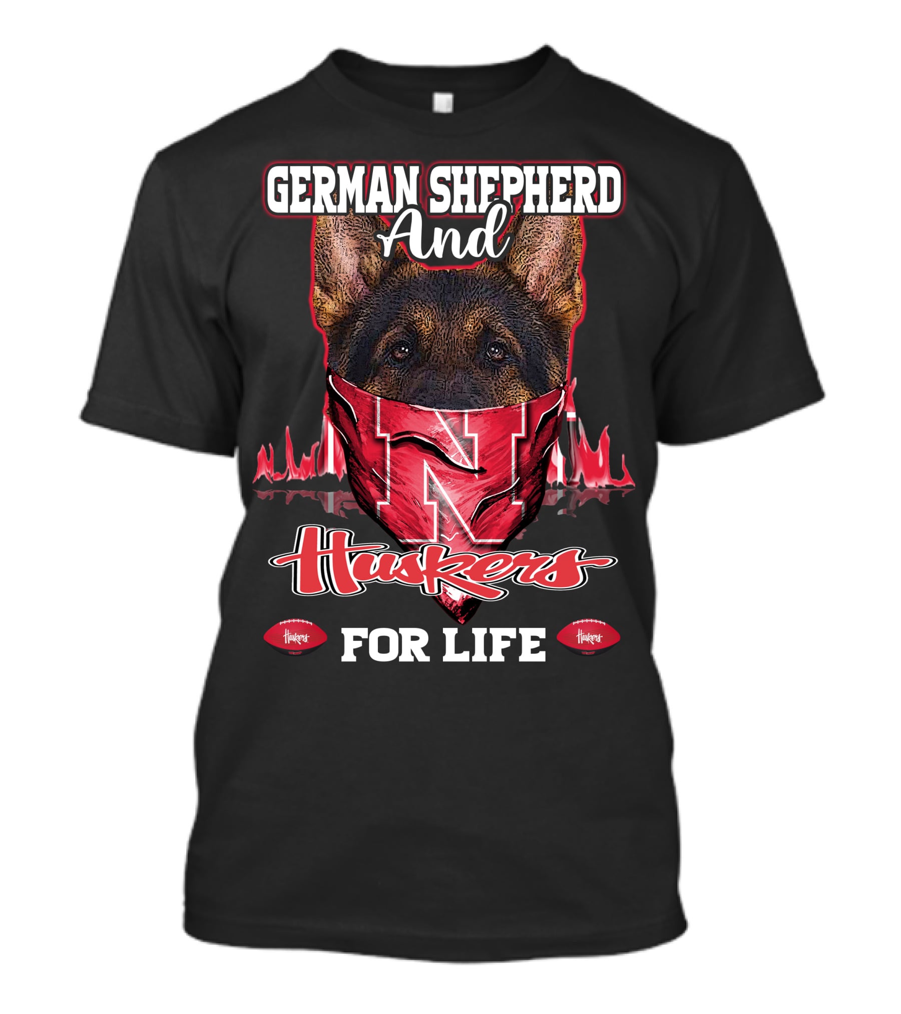 German Shepherd And Huskers For Life Nebraska Cornhuskers T-Shirt