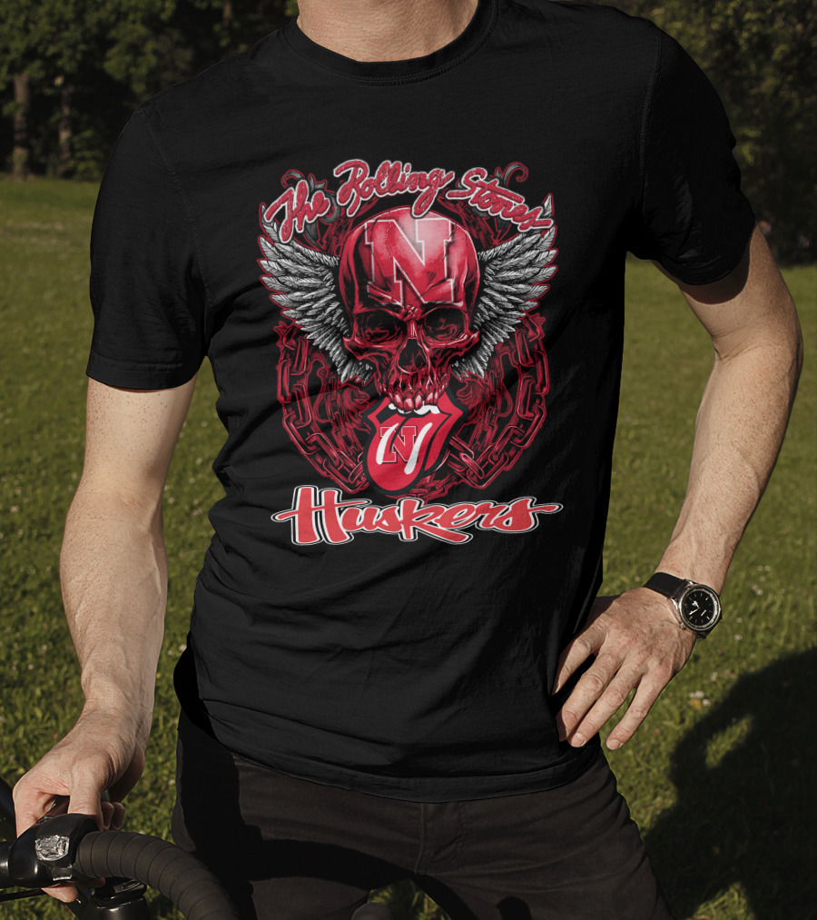 The Rolling Stones Nebraska Huskers Skull With Wings And Tongue T-Shirt