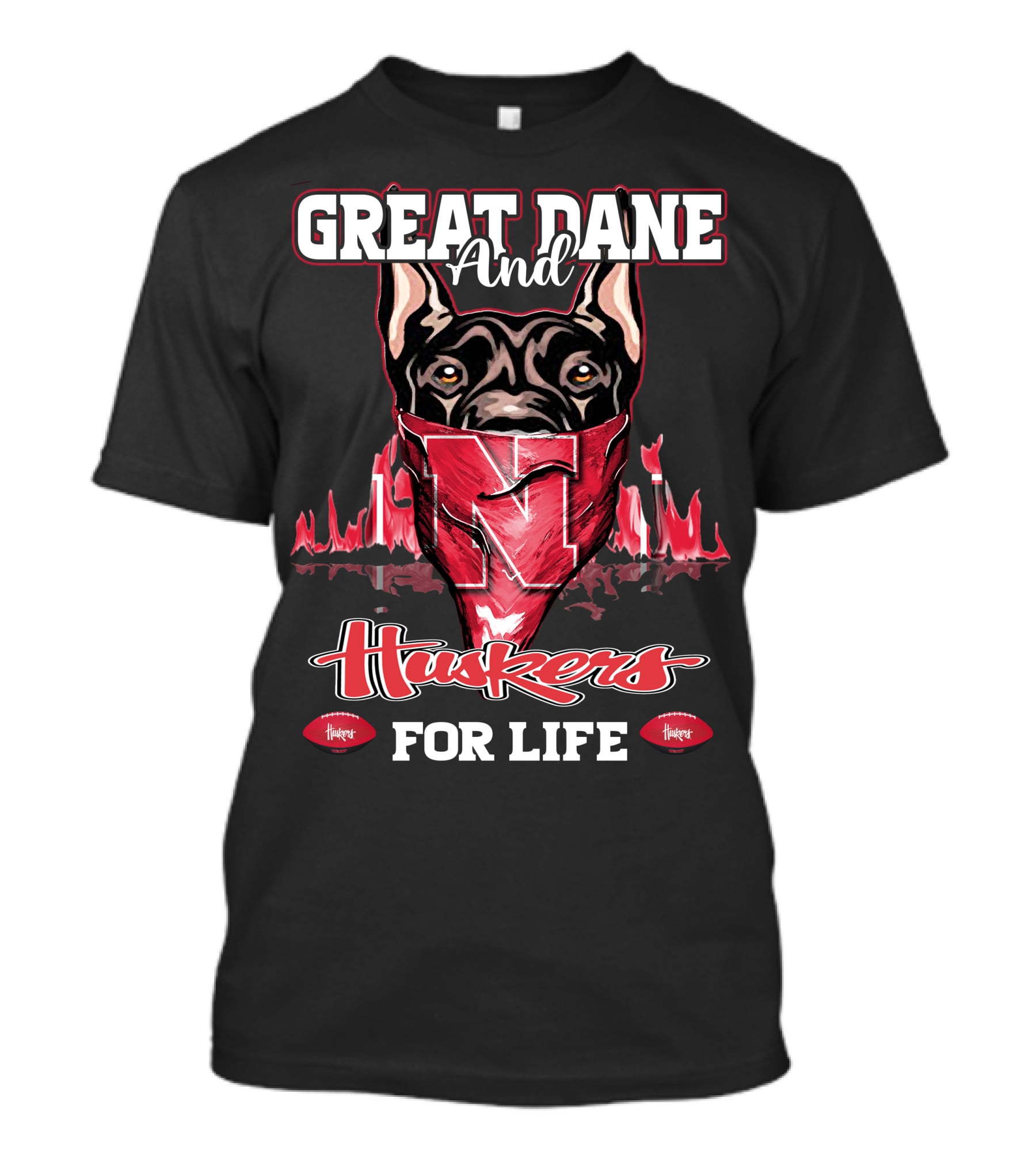 Great Dane And Huskers For Life Nebraska Cornhuskers T-Shirt