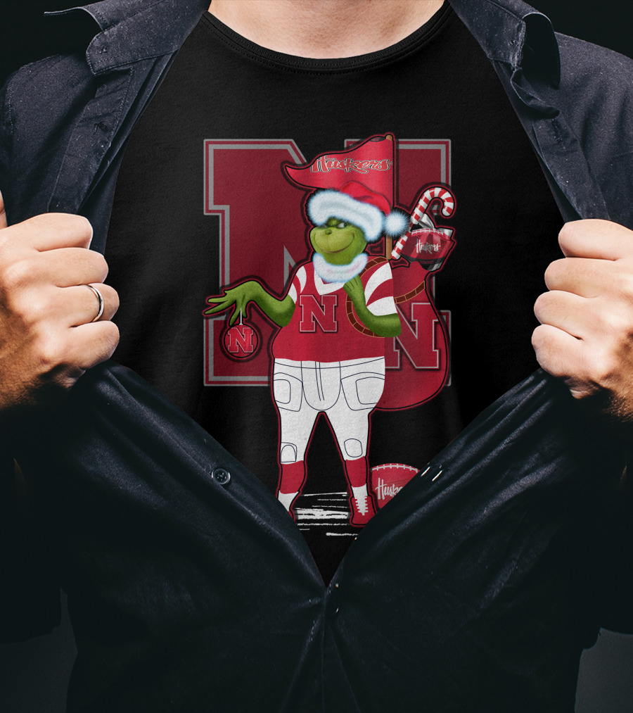 Grinchxmas Nebraska Cornhuskers Festive Football T-Shirt